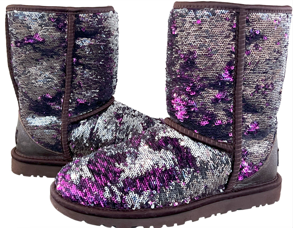 UGG BOOTS 1002978 PURPLE VELVET SILVER SEQUIN CLASSIC SHORT BOOTS 5